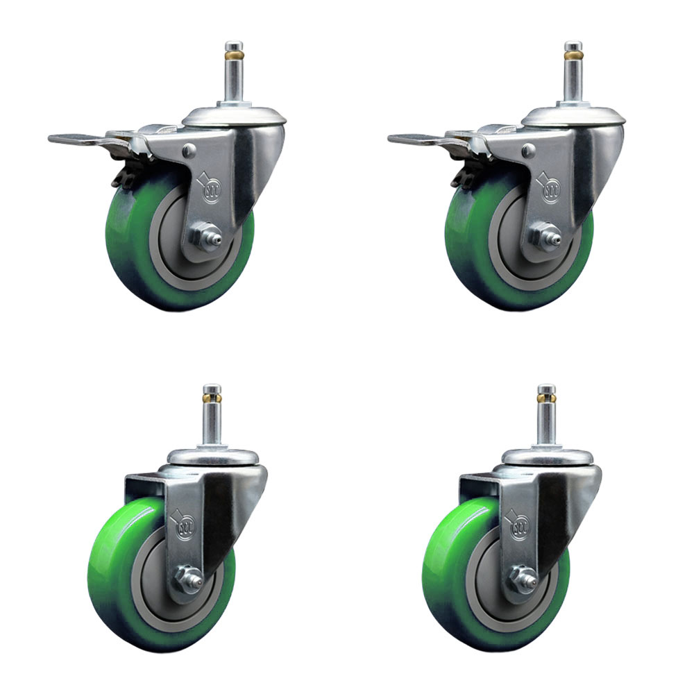 SCC-GRTTL20S3514-PPUB-GRN-716138-2-S-2 Polyurethane Swivel Grip Ring Stem Caster with 3.5 x 1.25 in. Green Wheels & 0.43 in. Stems - Set of 4