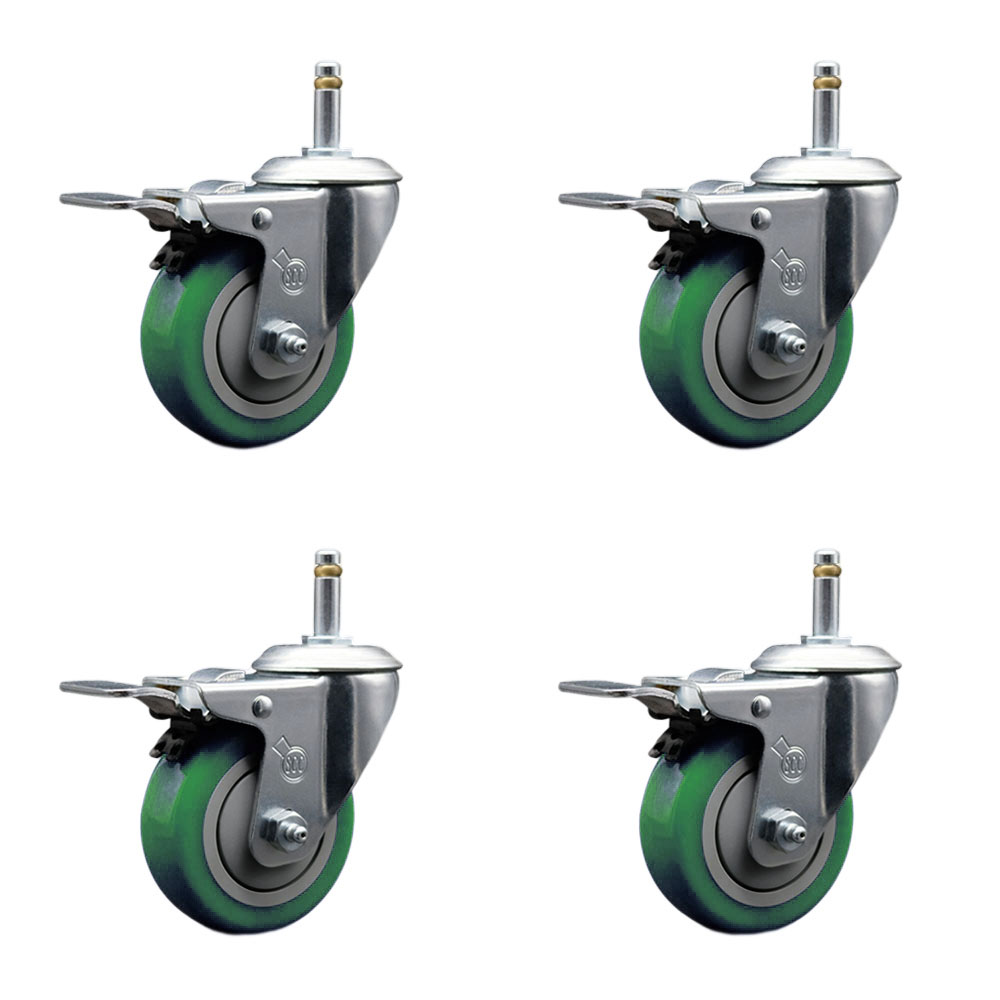 SCC-GRTTL20S414-PPUB-GRN-716138-4 Polyurethane Swivel Grip Ring Stem Caster with 4 x 1.25 in. Green Wheels & 0.43 in. Stems - Set of 4