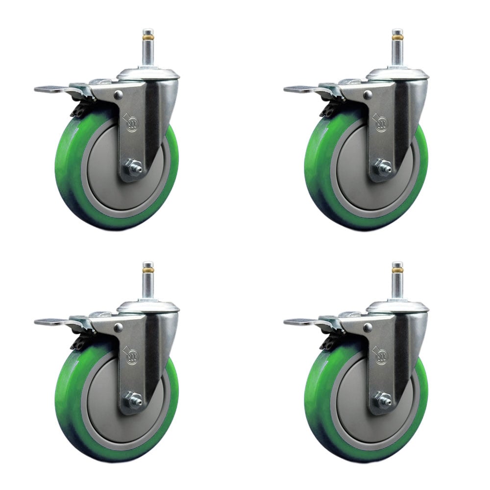 SCC-GRTTL20S514-PPUB-GRN-716138-4 Polyurethane Swivel Grip Ring Stem Caster with 5 x 1.25 in. Green Wheels & 0.43 in. Stems - Set of 4