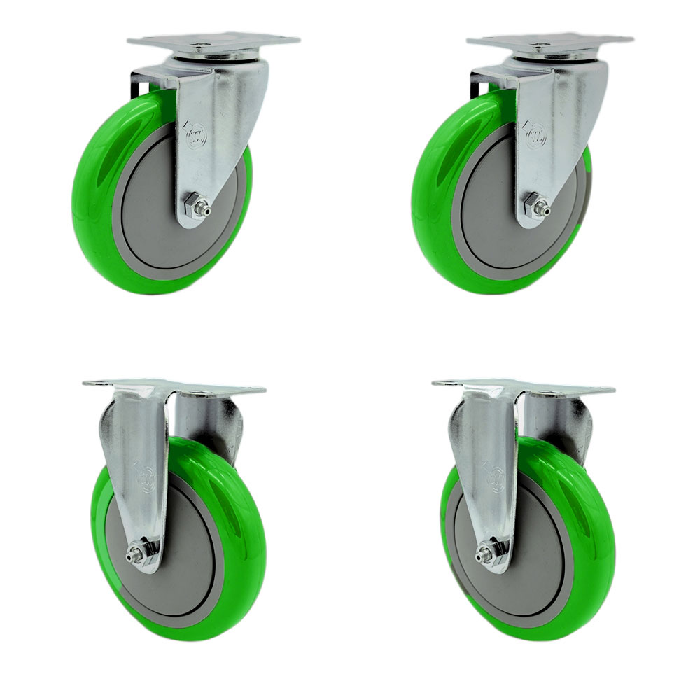 Stainless Steel Polyurethane Caster Set - Green - Set of 4 - 1400 lbs Capacity