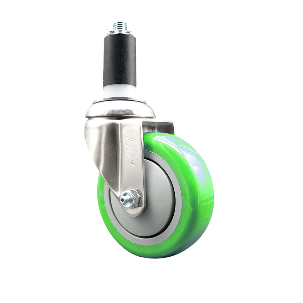 Polyurethane Swivel Stem Caster with 4 in. Green Caster Wheels, 1.38 in. Expanding Stem - 316 Stainless Steel Caster