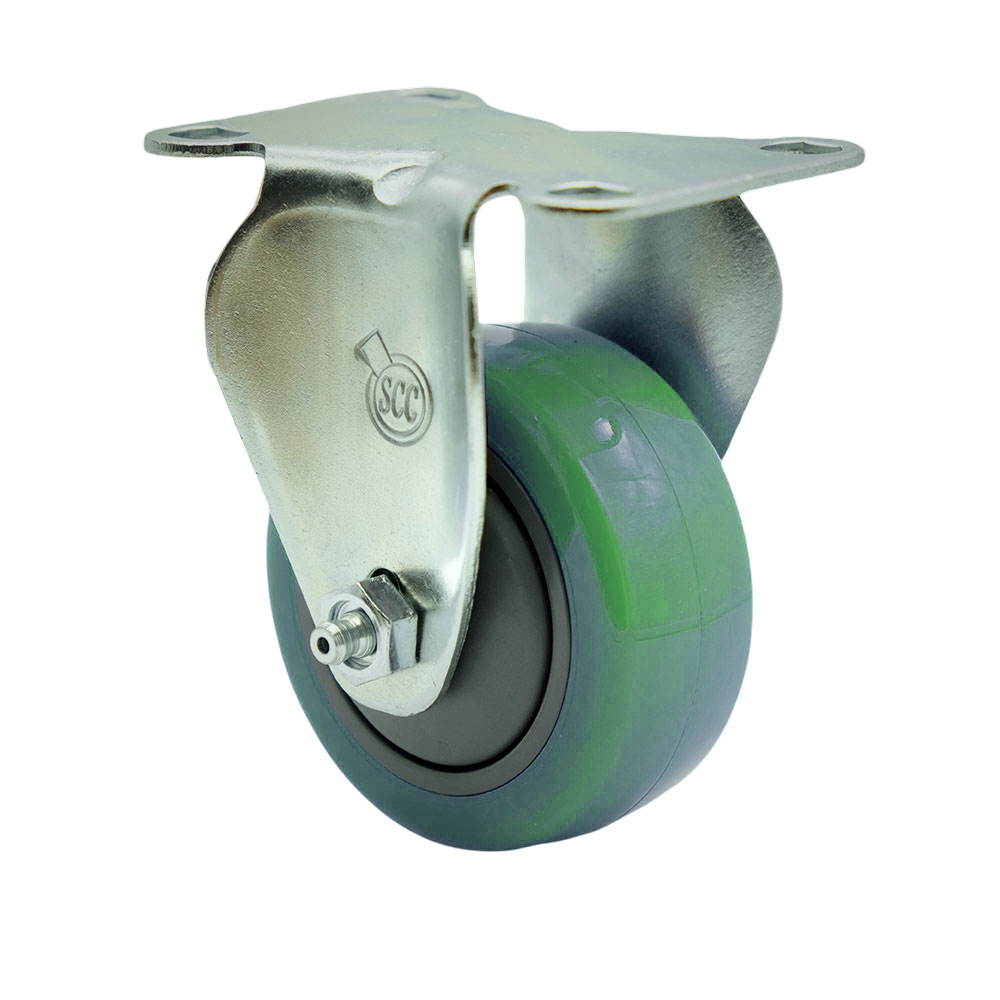 SCC-SS20R314-PPUB-GRN Stainless Steel Polyurethane Swivel Top Plate Rigid Caster with 3 x 1.25 in. Green Wheel