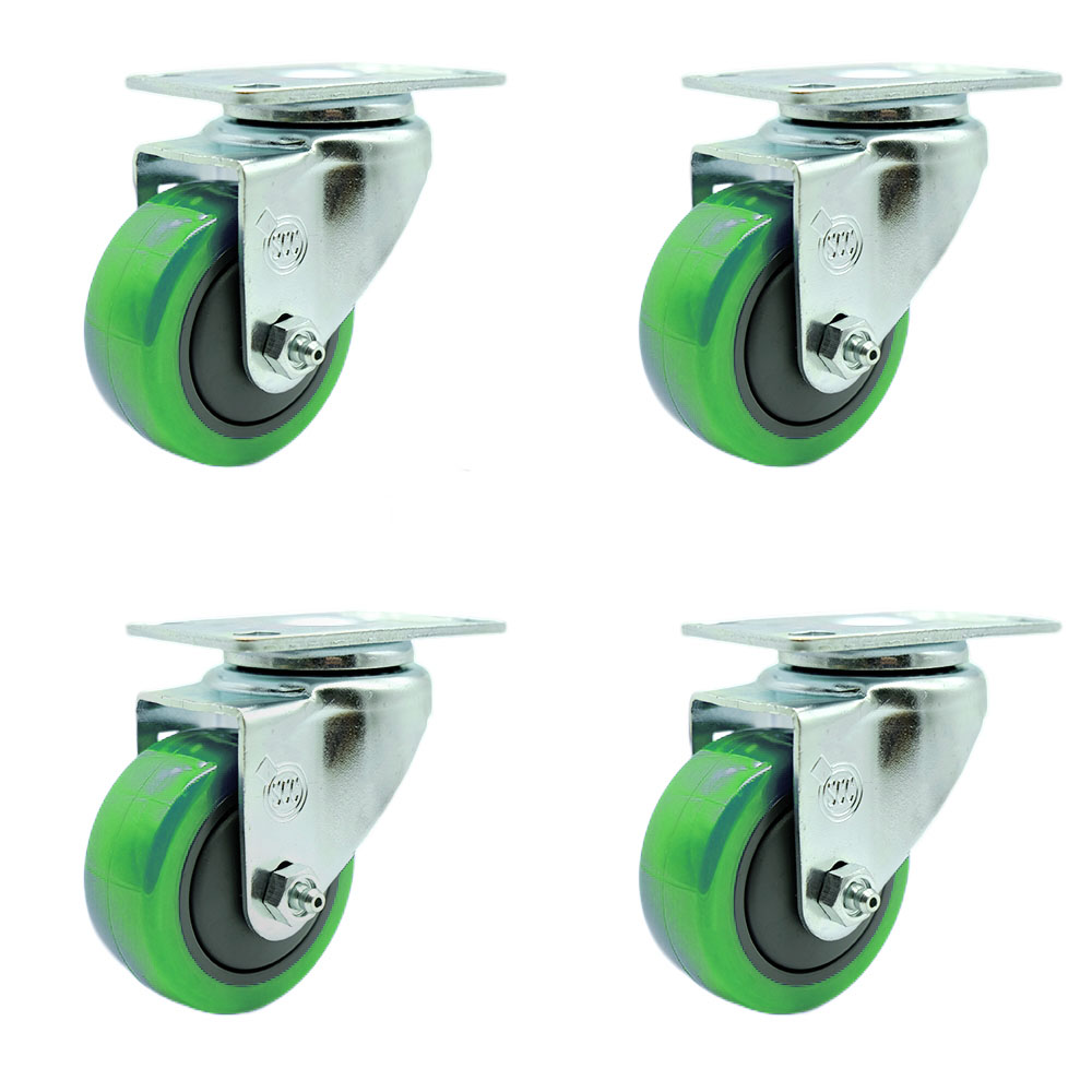 SCC-SS20S314-PPUB-GRN-4 Stainless Steel Polyurethane Swivel Top Plate Caster with 3 x 1.25 in. Green Wheels - Set of 4