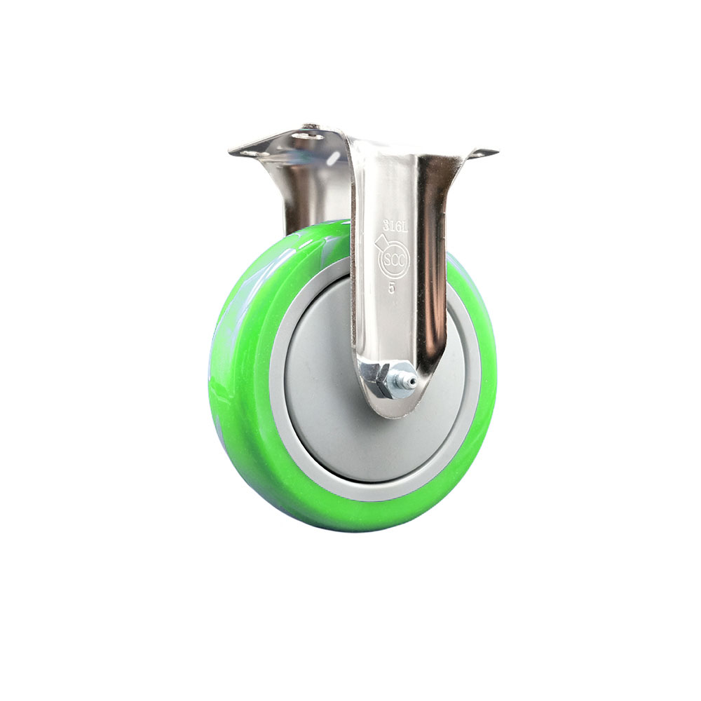 SCC-SS31620R514-PPUB-GRN Polyurethane Rigid Top Plate Caster with 5 in. Green Caster Wheel 316 Stainless Steel Caster