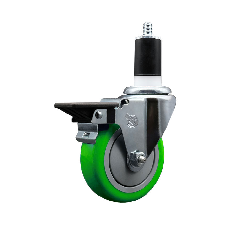 SCC-EX20S414-PPUB-GRN-PLB-112 Polyurethane Expanding Stem Swivel Caster with 4 in. Green Wheel & 1.5 in. Stem & Posi Locking Brake