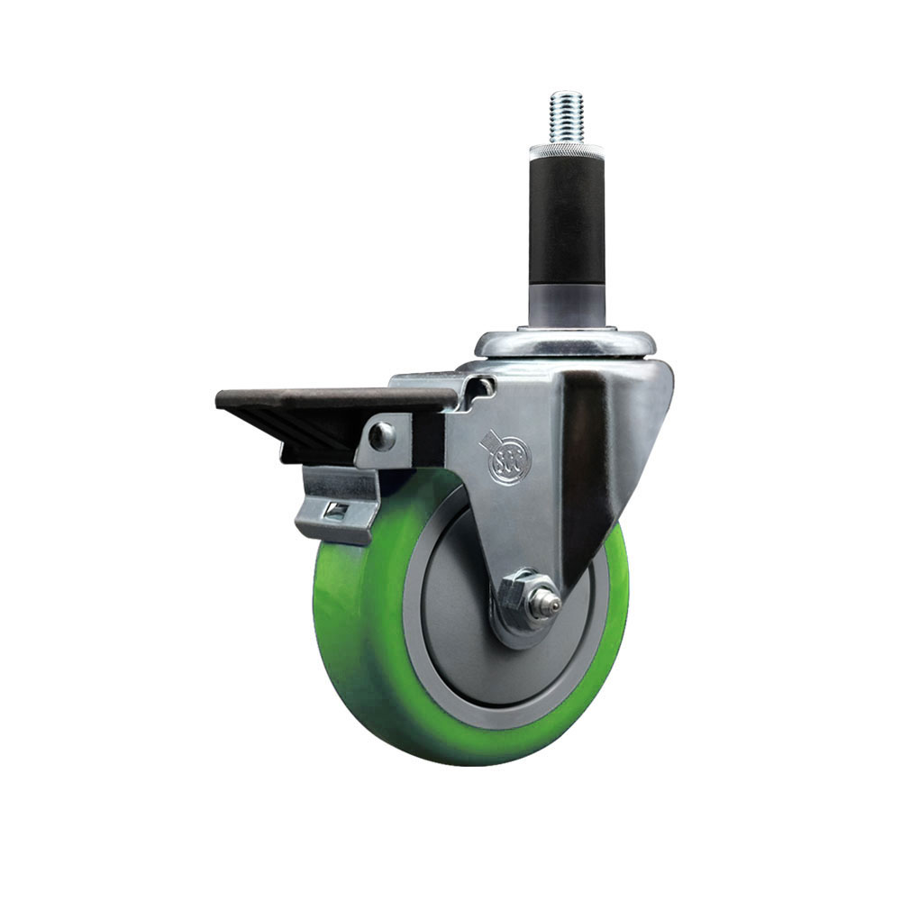 SCC-EX20S414-PPUB-GRN-PLB-118 Polyurethane Expanding Stem Swivel Caster with 4 in. Green Wheel & 1.13 in. Stem & Posi Locking Brake
