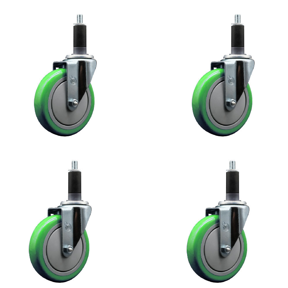 SCC-EX20S514-PPUB-GRN-118-4 Polyurethane Swivel Expanding Stem Caster with 5 in. Green Wheels & 1.13 in. Stems - Set of 4