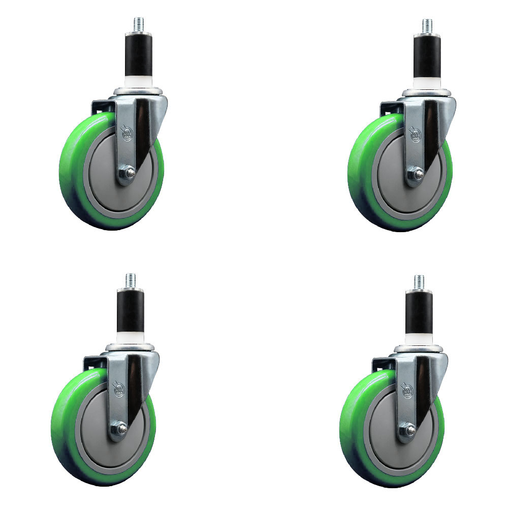 SCC-EX20S514-PPUB-GRN-138-4 Polyurethane Swivel Expanding Stem Caster with 5 in. Green Wheels & 1.38 in. Stems - Set of 4