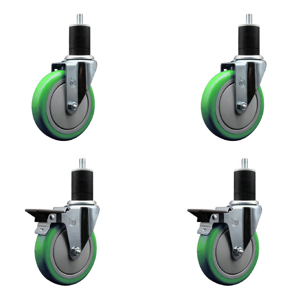 SCC-EX20S514-PPUB-GRN-2-PLB-2-134 Polyurethane Swivel Expanding Stem Caster with 5 in. Green Wheels & 1.75 in. Stems - Set of 4