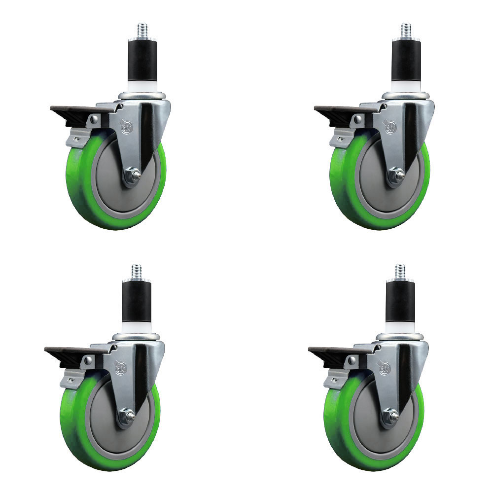 SCC-EX20S514-PPUB-GRN-PLB-112-4 Polyurethane Swivel Expanding Stem Caster with 5 in. Green Wheels & 1.5 in. Stems - Set of 4