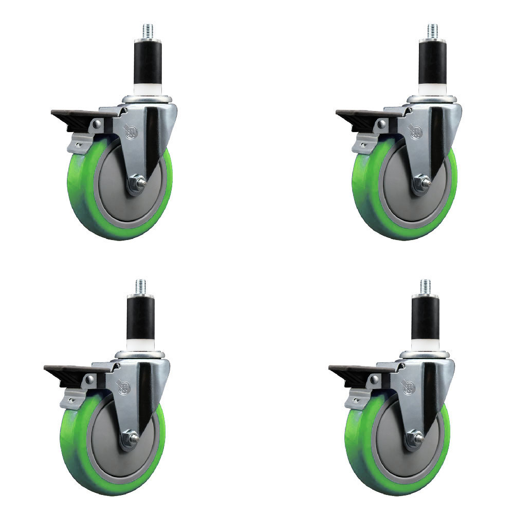 SCC-EX20S514-PPUB-GRN-PLB-138-4 Polyurethane Swivel Expanding Stem Caster with 5 in. Green Wheels & 1.38 in. Stems - Set of 4