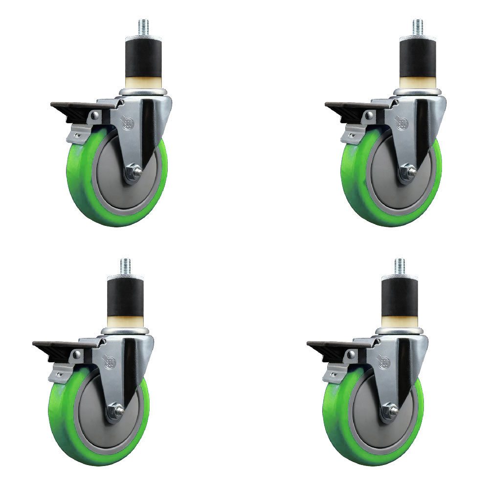 SCC-EX20S514-PPUB-GRN-PLB-178-4 Polyurethane Swivel Expanding Stem Caster with 5 in. Green Wheels & 1.87 in. Stems - Set of 4