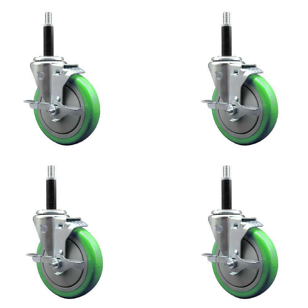 SCC-EX20S514-PPUB-GRN-TLB-34-4 Polyurethane Swivel Expanding Stem Caster with 5 in. Green Wheels & 0.75 in. Stems - Set of 4
