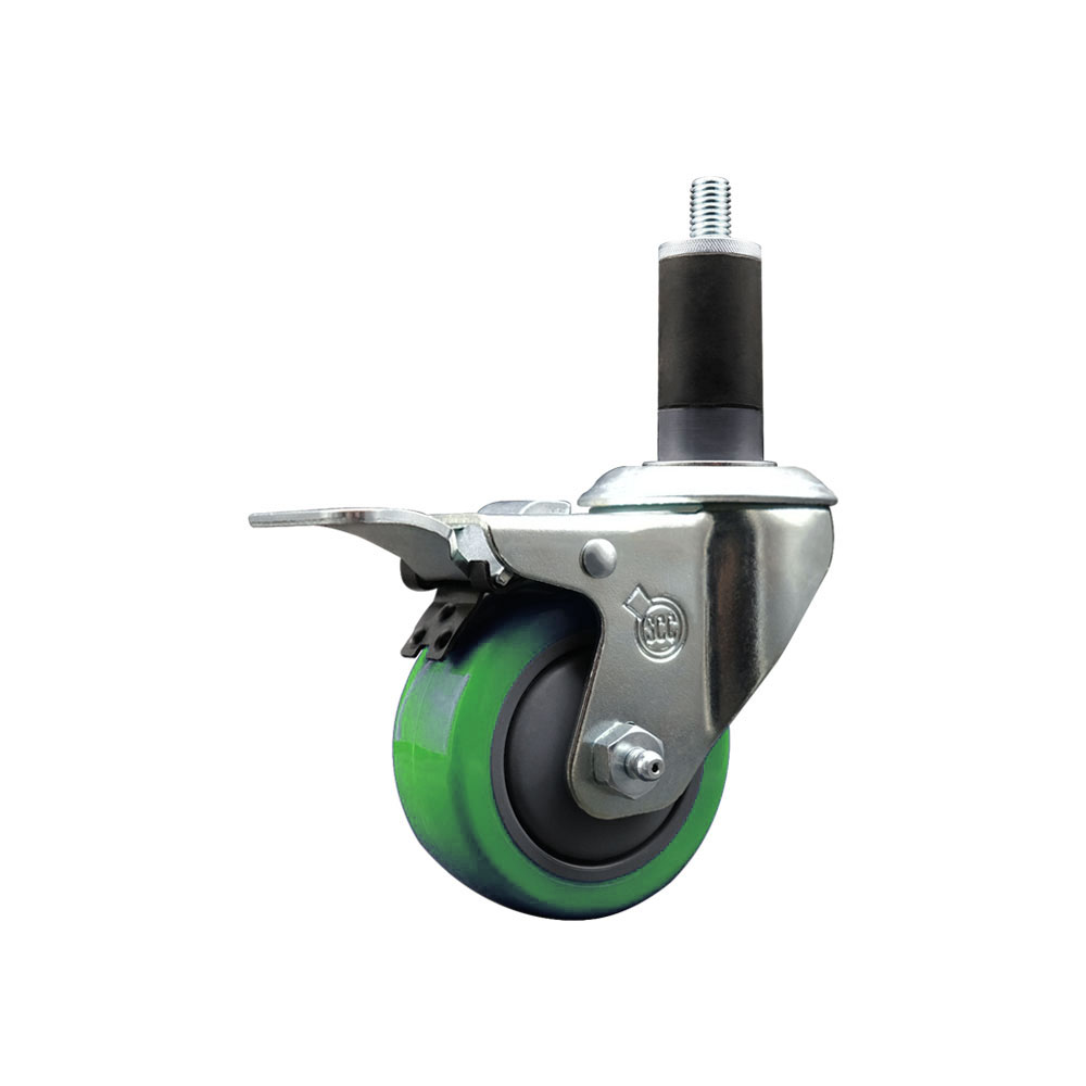 SCC-EXTTL20S314-PPUB-GRN-114 Polyurethane Expanding Stem Swivel Caster with 3 in. Green Wheel & 1.25 in. Stem & Total Locking Brake