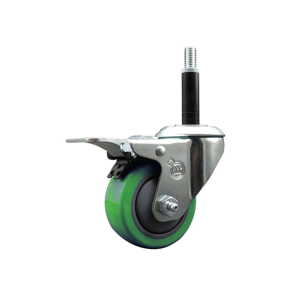 SCC-EXTTL20S314-PPUB-GRN-34 Polyurethane Expanding Stem Swivel Caster with 3 in. Green Wheel & 0.75 in. Stem & Total Locking Brake