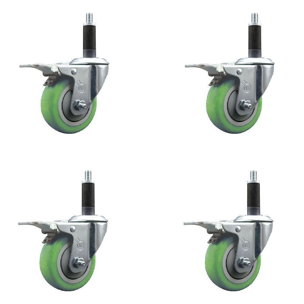 SCC-EXTTL20S3514-PPUB-GRN-1-4 Polyurethane Swivel Expanding Stem Caster with 3.5 in. Green Wheels & 1 in. Stems - Set of 4