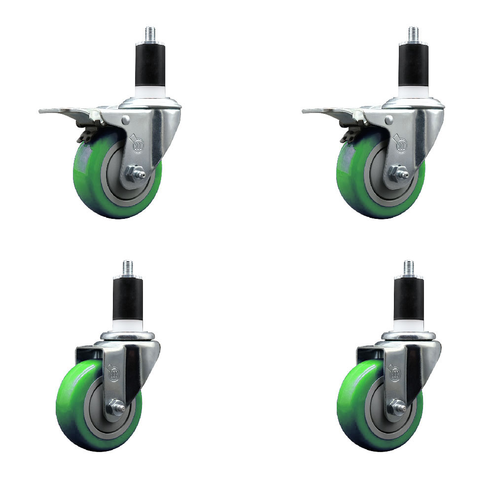 SCC-EXTTL20S3514-PPUB-GRN-2-S-2-112 Polyurethane Swivel Expanding Stem Caster with 3.5 in. Green Wheels & 1.5 in. Stems - Set of 4