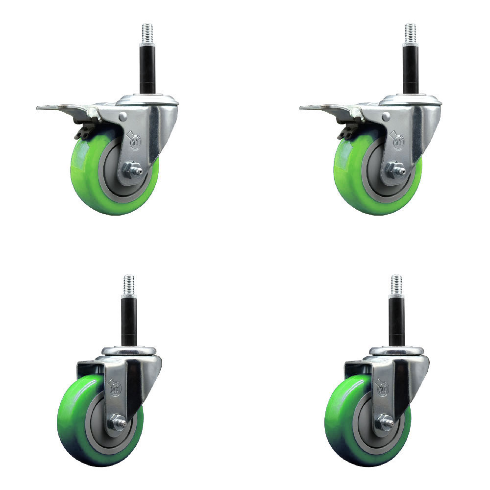 SCC-EXTTL20S3514-PPUB-GRN-2-S-2-34 Polyurethane Swivel Expanding Stem Caster with 3.5 in. Green Wheels & 0.75 in. Stems - Set of 4