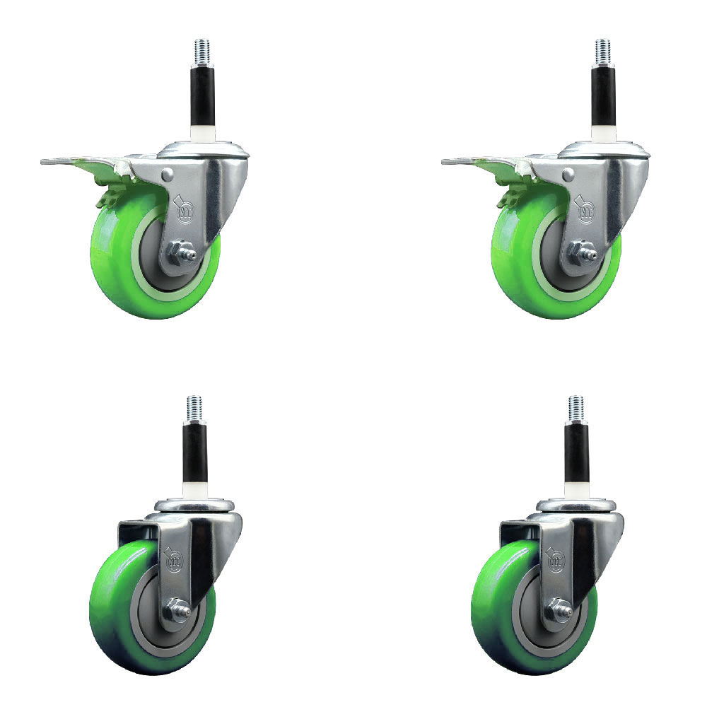 SCC-EXTTL20S3514-PPUB-GRN-2-S-2-78 Polyurethane Swivel Expanding Stem Caster with 3.5 in. Green Wheels & 0.87 in. Stems - Set of 4