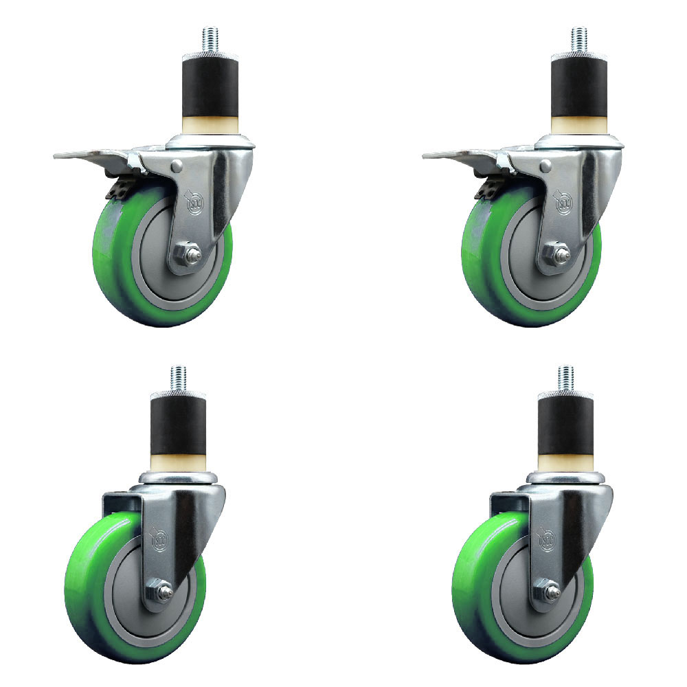 SCC-EXTTL20S414-PPUB-GRN-2-S-2-178 Polyurethane Swivel Expanding Stem Caster with 4 in. Green Wheels & 1.87 in. Stems - Set of 4
