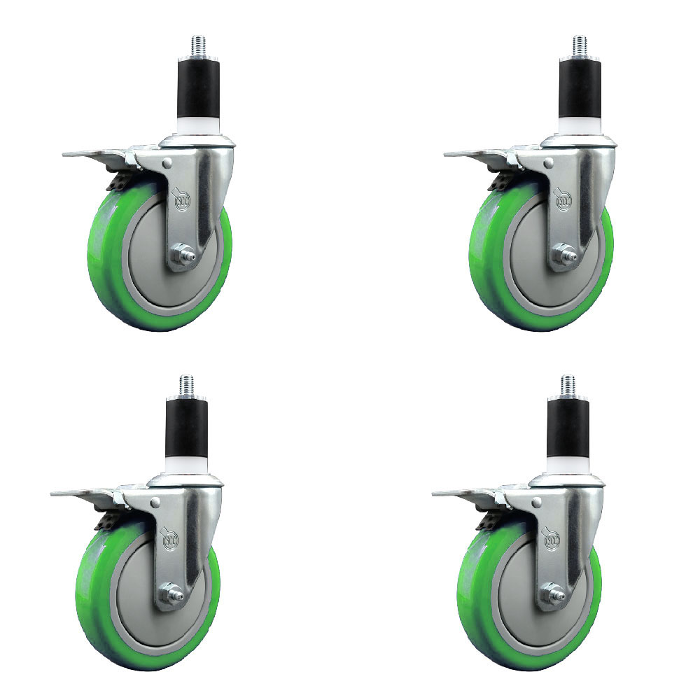SCC-EXTTL20S514-PPUB-GRN-112-4 Polyurethane Swivel Expanding Stem Caster with 5 in. Green Wheels & 1.5 in. Stems - Set of 4