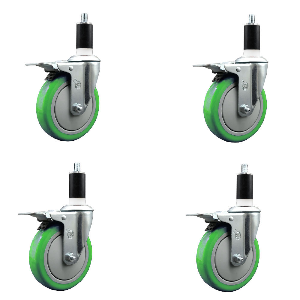 SCC-EXTTL20S514-PPUB-GRN-138-4 Polyurethane Swivel Expanding Stem Caster with 5 in. Green Wheels & 1.38 in. Stems - Set of 4