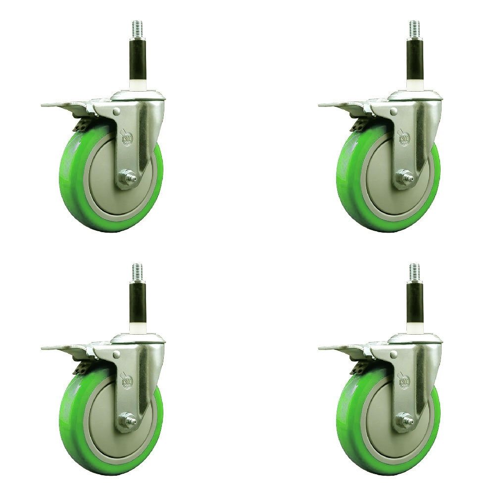 SCC-EXTTL20S514-PPUB-GRN-78-4 Polyurethane Swivel Expanding Stem Caster with 5 in. Green Wheels & 0.87 in. Stems - Set of 4