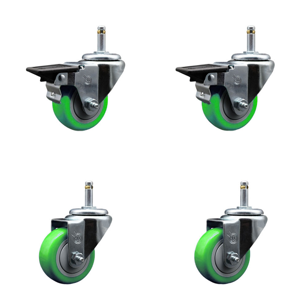 SCC-GR20S314-PPUB-GRN-PLB-716138-2-S-2 Polyurethane Swivel Grip Ring Stem Caster with 3 x 1.25 in. Green Wheels & 0.43 in. Stems - Set of 4
