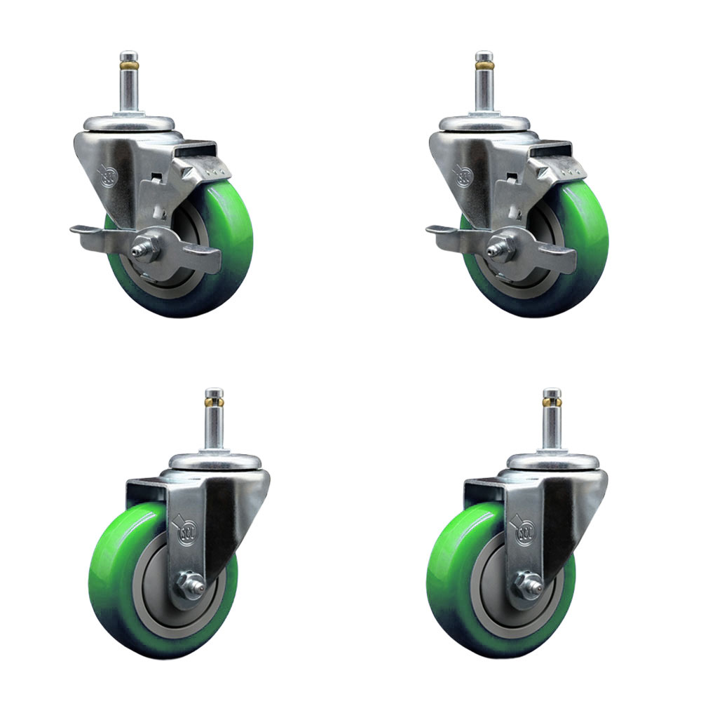 SCC-GR20S3514-PPUB-GRN-TLB-716138-2-S-2 Polyurethane Swivel Grip Ring Stem Caster with 3.5 x 1.25 in. Green Wheels & 0.43 in. Stems - Set of 4