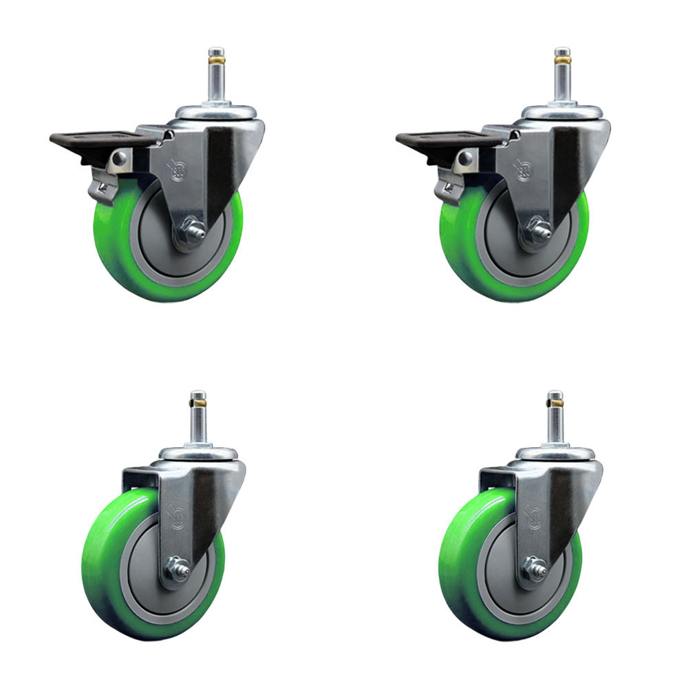 SCC-GR20S414-PPUB-GRN-PLB-716138-2-S-2 Polyurethane Swivel Grip Ring Stem Caster with 4 x 1.25 in. Green Wheels & 0.43 in. Stems - Set of 4