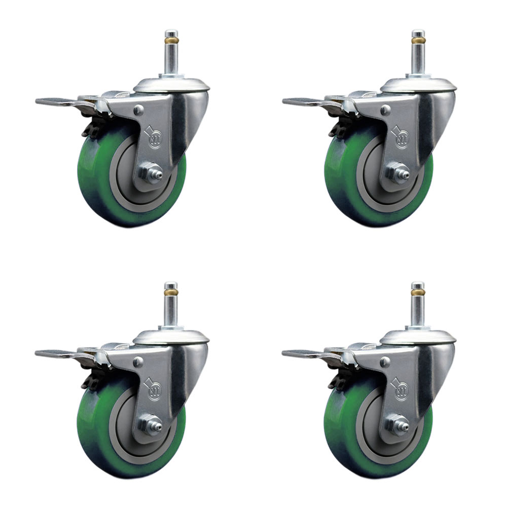 SCC-GRTTL20S3514-PPUB-GRN-716138-4 Polyurethane Swivel Grip Ring Stem Caster with 3.5 x 1.25 in. Green Wheels & 0.43 in. Stems - Set of 4