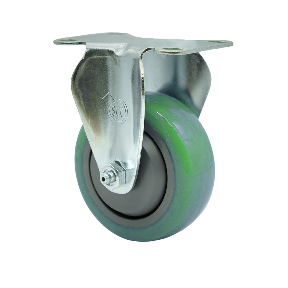 SCC-SS20R3514-PPUB-GRN Stainless Steel Polyurethane Swivel Top Plate Rigid Caster with 3.5 x 1.25 in. Green Wheel
