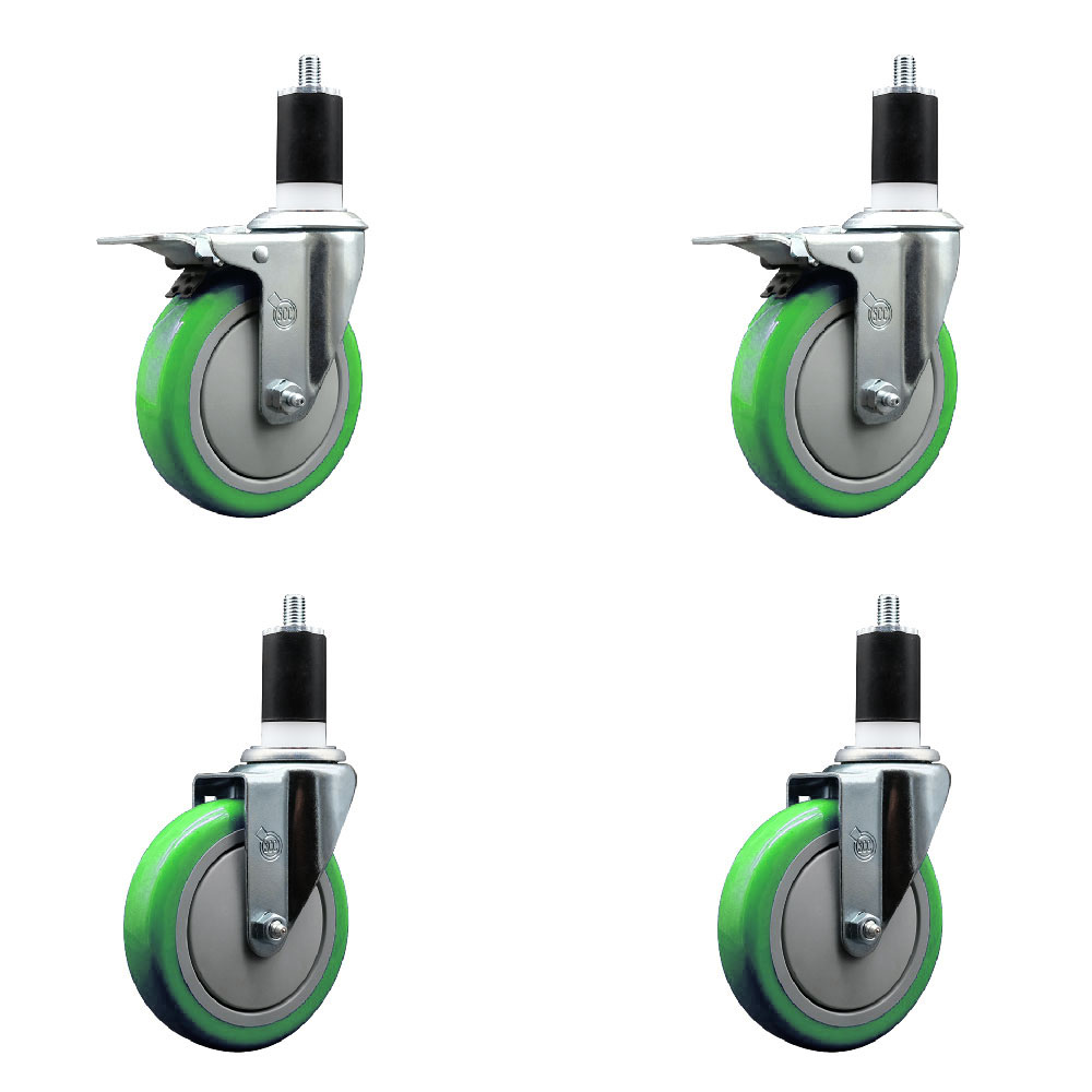 SCC-EXTTL20S514-PPUB-GRN-2-S-2-112 Polyurethane Swivel Expanding Stem Caster with 5 in. Green Wheels & 1.5 in. Stems - Set of 4