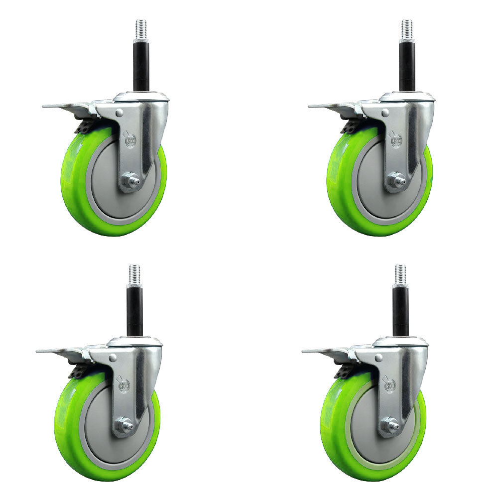 SCC-EXTTL20S514-PPUB-GRN-34-4 Polyurethane Swivel Expanding Stem Caster with 5 in. Green Wheels & 0.75 in. Stems - Set of 4