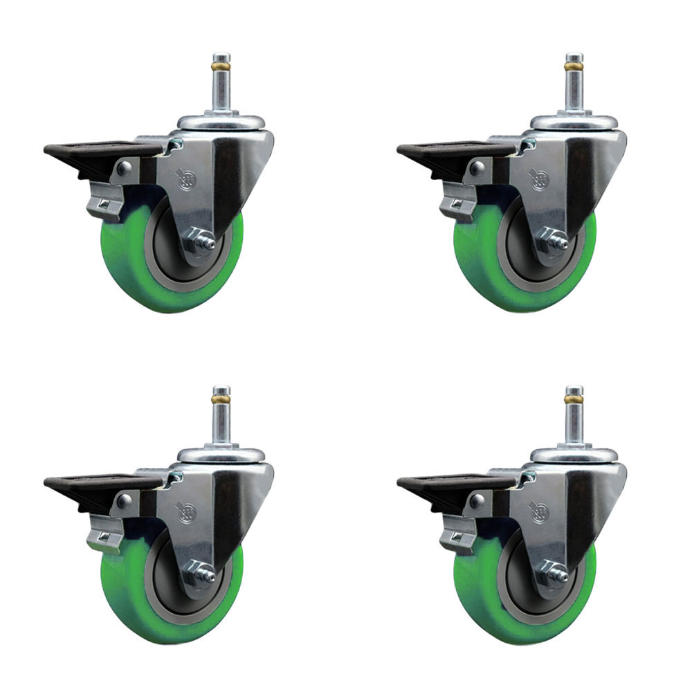 SCC-GR20S3514-PPUB-GRN-PLB-716138-4 Polyurethane Swivel Grip Ring Stem Caster with 3.5 x 1.25 in. Green Wheels & 0.43 in. Stems - Set of 4