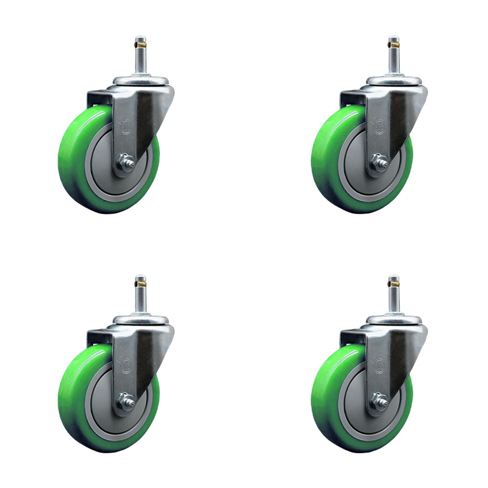 SCC-GR20S414-PPUB-GRN-716138-4 Polyurethane Swivel Grip Ring Stem Caster with 4 x 1.25 in. Green Wheels & 0.43 in. Stems - Set of 4