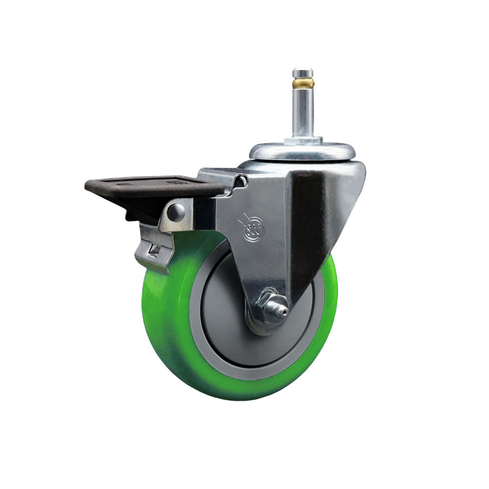 SCC-GR20S414-PPUB-GRN-PLB-716138 Polyurethane Swivel Grip Ring Stem Caster with 4 x 1.25 in. Green Wheel & 0.43 in. Stem & Posi Locking Brake