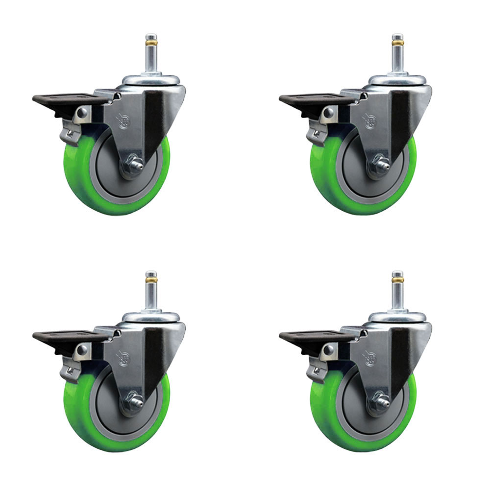 SCC-GR20S414-PPUB-GRN-PLB-716138-4 Polyurethane Swivel Grip Ring Stem Caster with 4 x 1.25 in. Green Wheels & 0.43 in. Stems - Set of 4