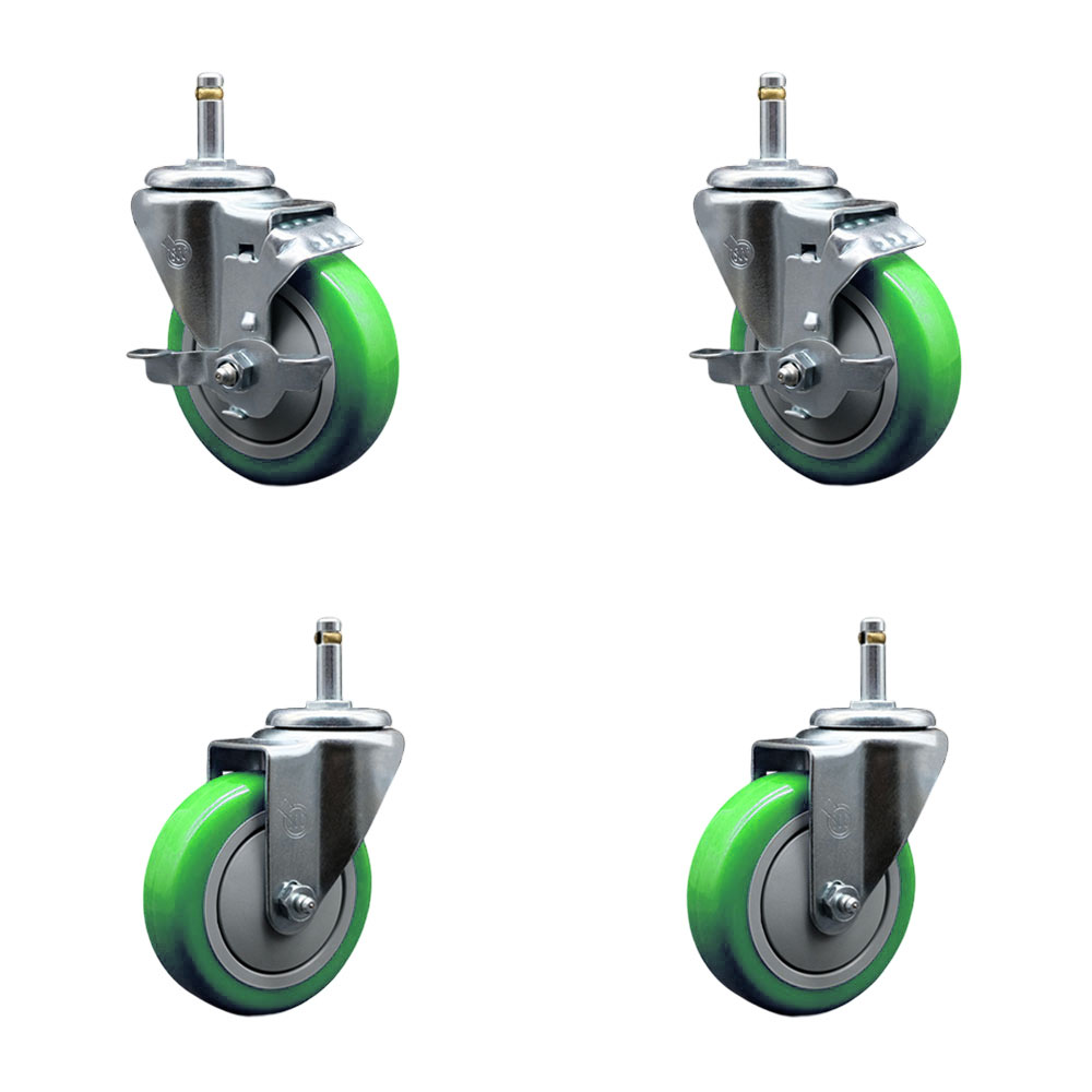 SCC-GR20S414-PPUB-GRN-TLB-716138-2-S-2 Polyurethane Swivel Grip Ring Stem Caster with 4 x 1.25 in. Green Wheels & 0.43 in. Stems - Set of 4