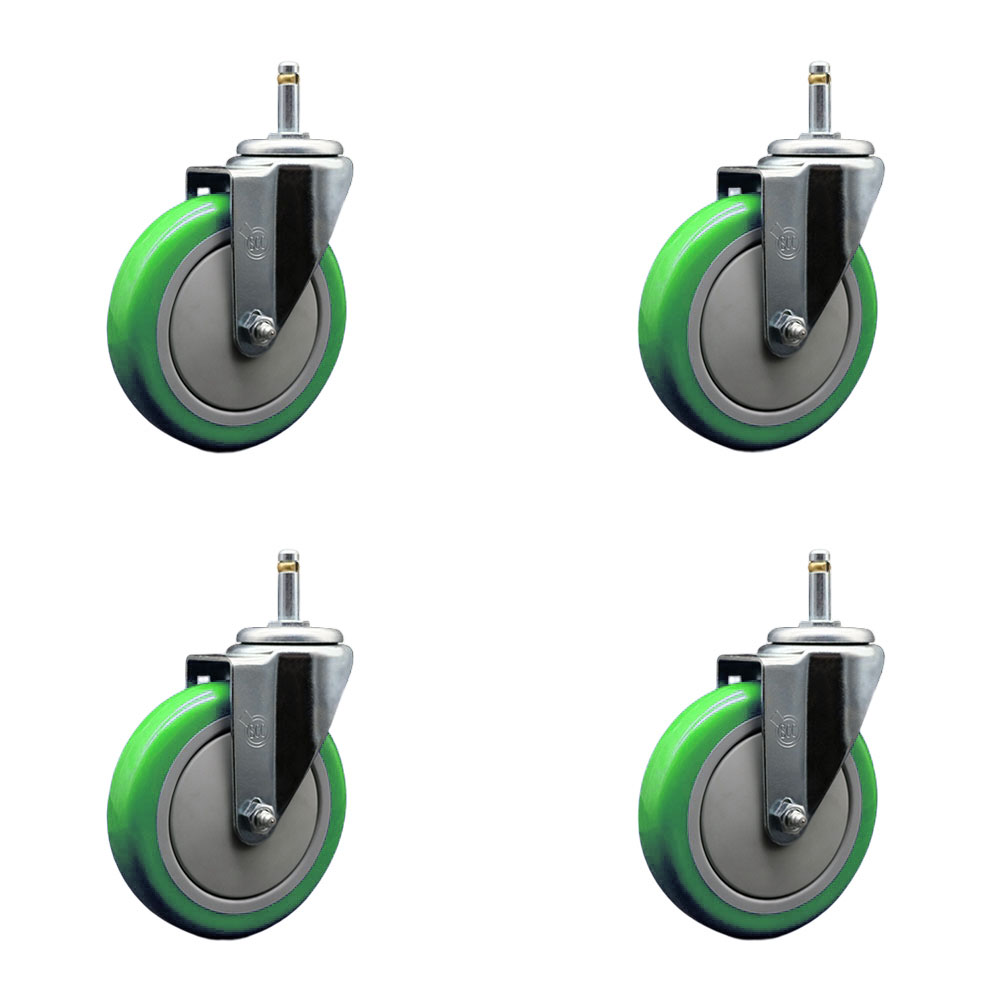 SCC-GR20S514-PPUB-GRN-716138-4 Polyurethane Swivel Grip Ring Stem Caster with 5 x 1.25 in. Green Wheels & 0.43 in. Stems - Set of 4