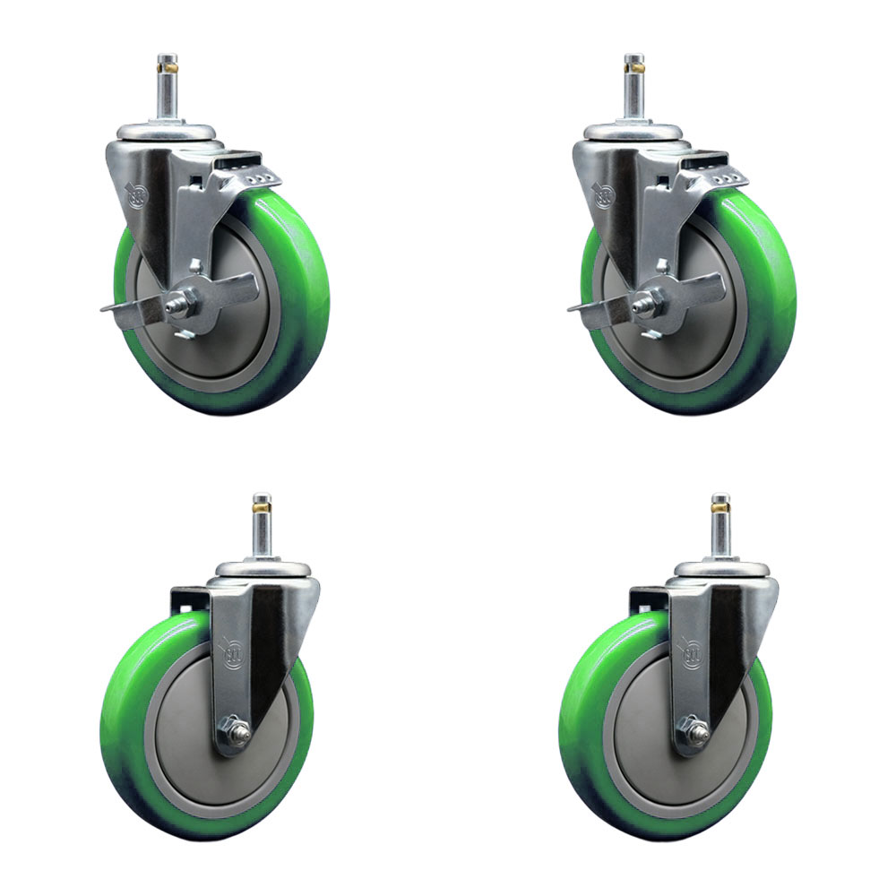 SCC-GR20S514-PPUB-GRN-TLB-716138-2-S-2 Polyurethane Swivel Grip Ring Stem Caster with 5 x 1.25 in. Green Wheels & 0.43 in. Stems - Set of 4