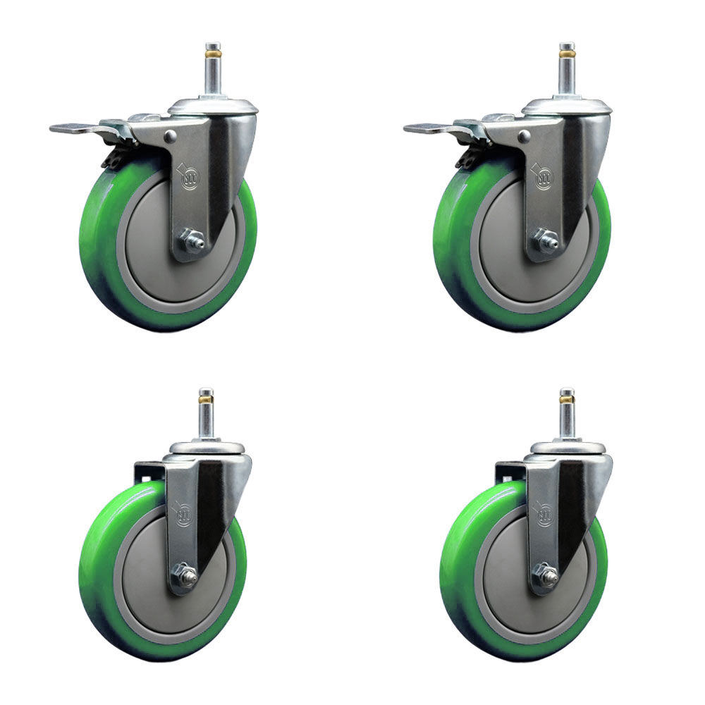 SCC-GRTTL20S514-PPUB-GRN-716138-2-S-2 Polyurethane Swivel Grip Ring Stem Caster with 5 x 1.25 in. Green Wheels & 0.43 in. Stems - Set of 4