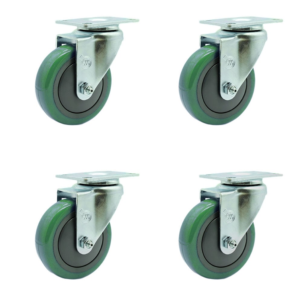 SCC-SS20S414-PPUB-GRN-4 Stainless Steel Polyurethane Swivel Top Plate Caster with 4 x 1.25 in. Green Wheels - Set of 4
