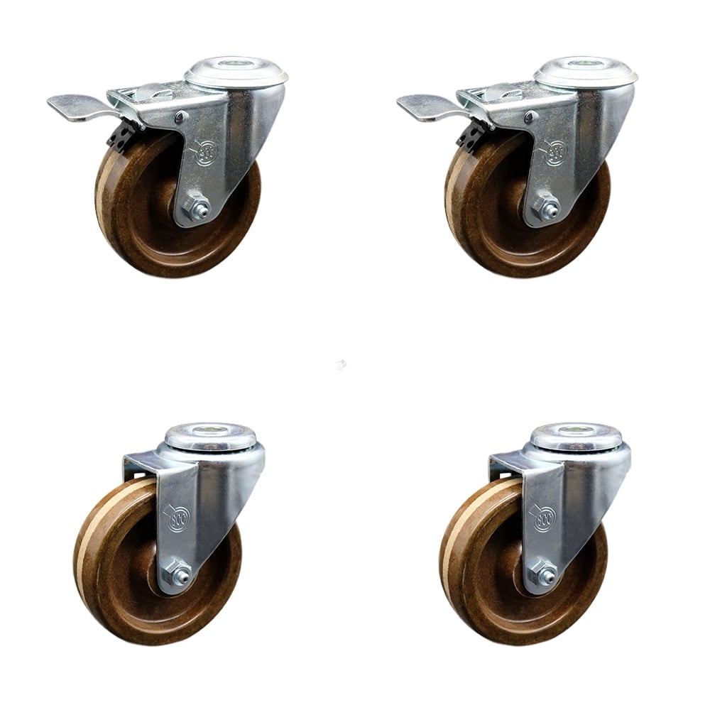 SCC-BHTTL20S414-PHRHT-2-S-2 High Temperature Phenolic Swivel Bolt Hole Caster with Roller Bearing 4 x 1.25 in. Brown Wheels - Set of 4