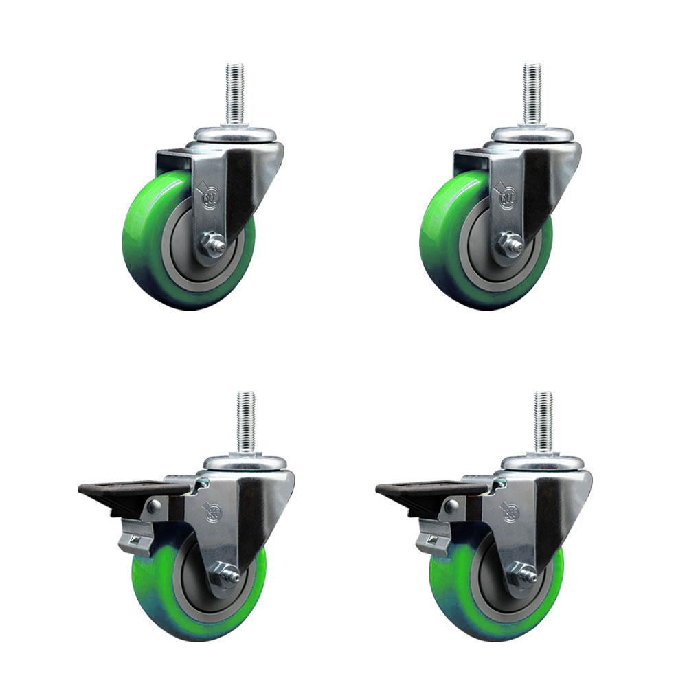 SCC-TS20S3514-PPUB-GRN-34212-2-PLB-2 Polyurethane Swivel Threaded Stem Caster with 3.5 x 1.25 in. Green Wheels & 0.75 in. Stems - Set of 4