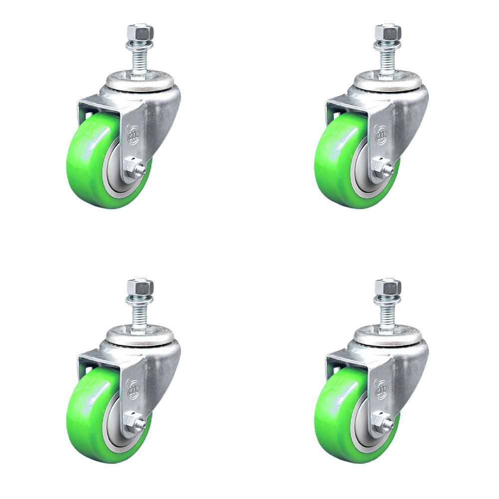 SCC-TS20S3514-PPUB-GRN-M1215-4 Polyurethane Swivel Threaded Stem Caster with 3.5 x 1.25 in. Green Wheels & 12 mm Stems - Set of 4