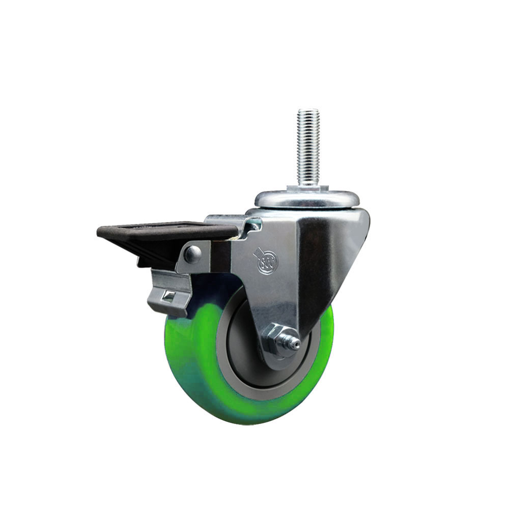 SCC-TS20S3514-PPUB-GRN-PLB-58212 Polyurethane Swivel Threaded Stem Caster with 3.5 x 1.25 in. Green Wheel & 0.63 in. Stem & Posi Locking Brake