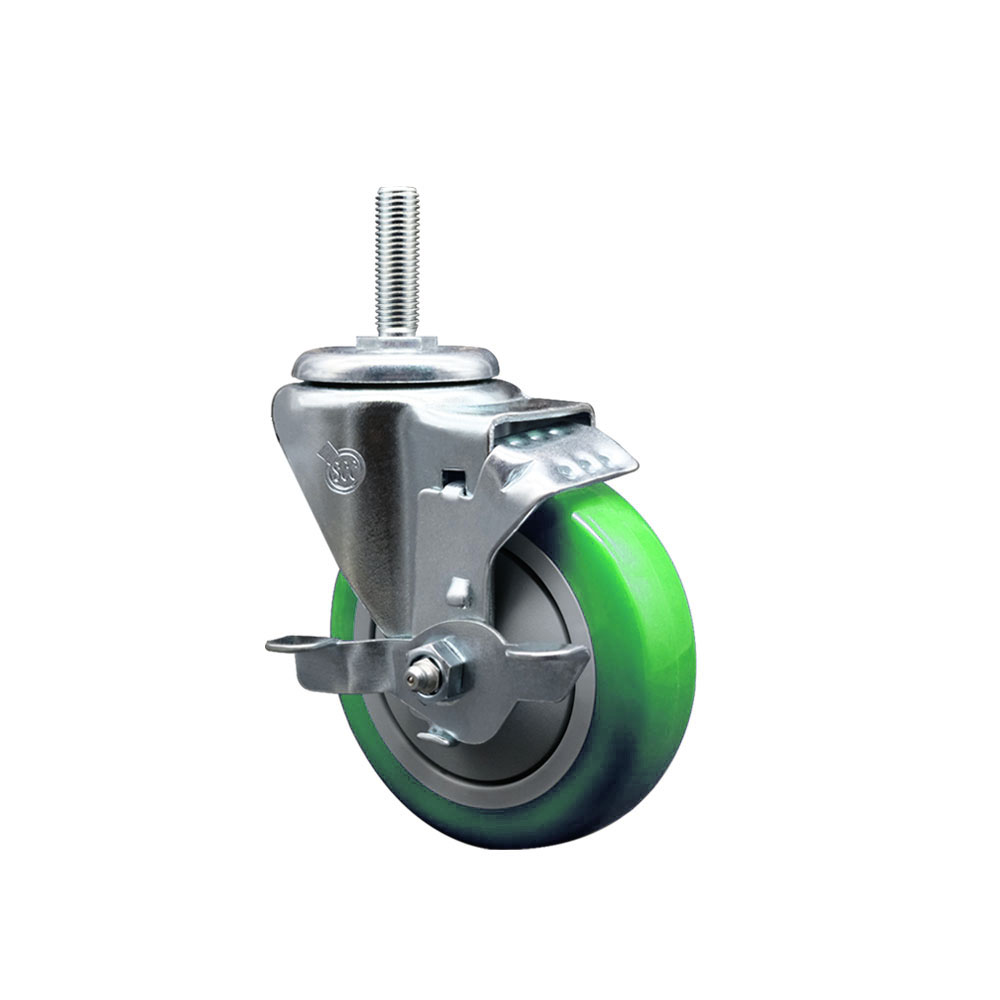 SCC-TS20S414-PPUB-GRN-TLB-34212 Polyurethane Swivel Threaded Stem Caster with 4 x 1.25 in. Green Wheel & 0.75 in. Stem & Top Locking Brake