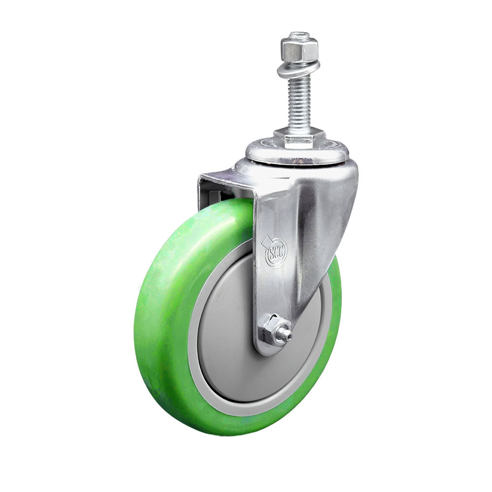 SCC-TS20S514-PPUB-GRN-M1015 Polyurethane Swivel Threaded Stem Caster with 5 x 1.25 in. Green Wheel & 10 mm Stem