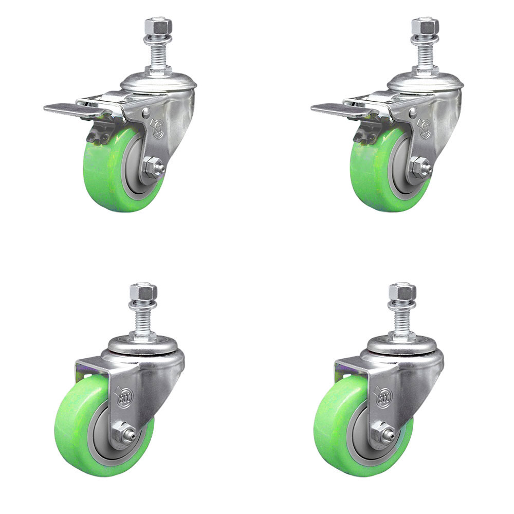 SCC-TSTTL20S3514-PPUB-GRN-121315-2-S-2 Polyurethane Swivel Threaded Stem Caster with 3.5 x 1.25 in. Green Wheels & 0.5 in. Stems - Set of 4